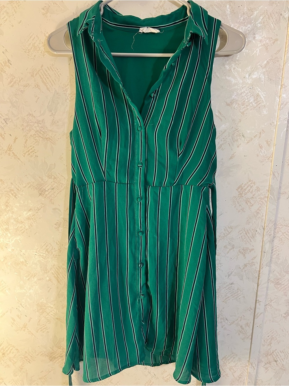 Sienna Sky Green and White Striped Sleeveless Button Dress